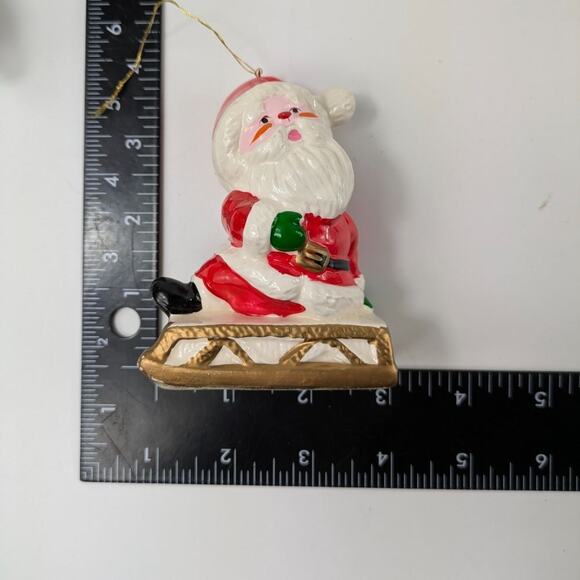 Vintage Santa Claus Christmas Ornaments Ceramic Taiwan Ski Sled Christmas Tree - Picture 10 of 16
